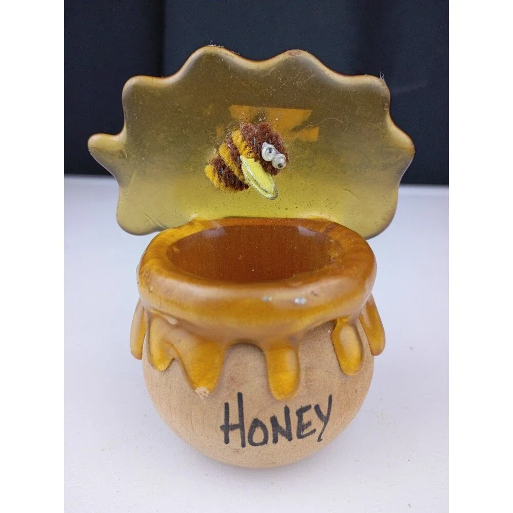 Vintage Wood  Honey Miel Honey Pot Pencil/Stick/Sewing Needles  Holder 🐝 Bee
